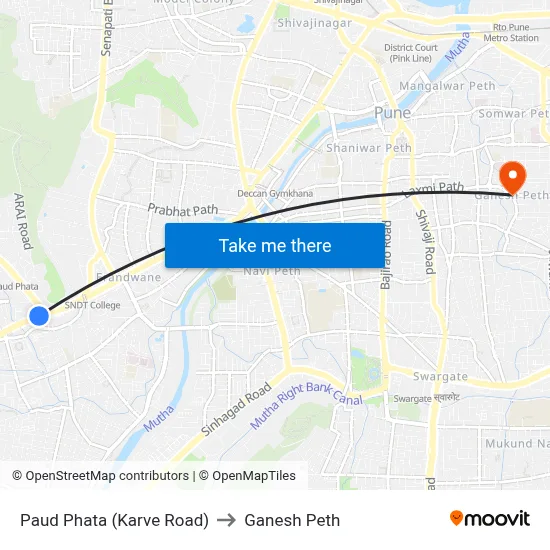 पौड फाटा (कर्वे रोड) to गणेश पेठ map