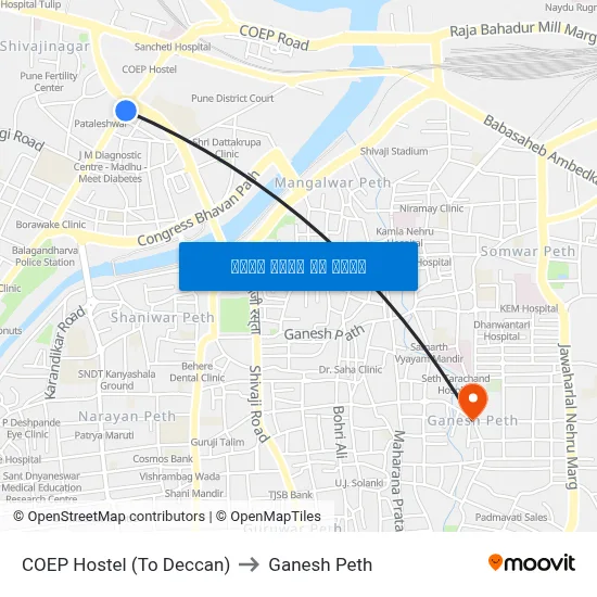 सीओईपी हॉस्टेल (टू डेक्कन) to गणेश पेठ map