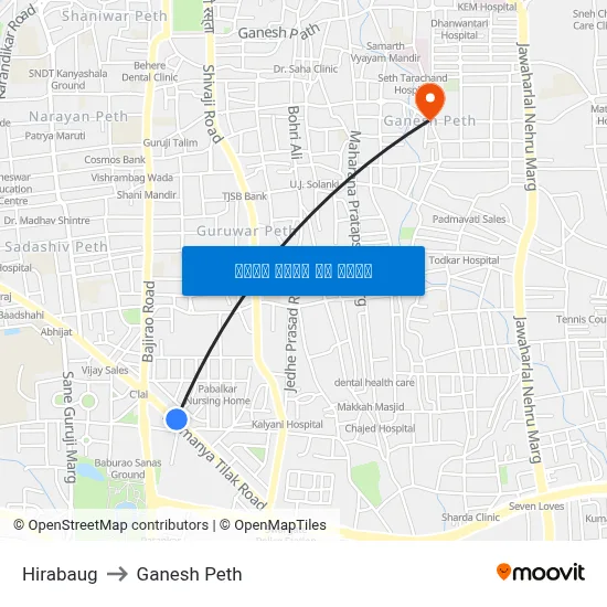 हीराबाग to गणेश पेठ map