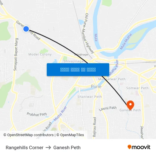 रेंजहिल्स कॉर्नर to गणेश पेठ map