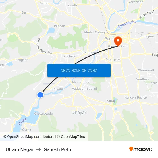 उत्तम नगर to गणेश पेठ map