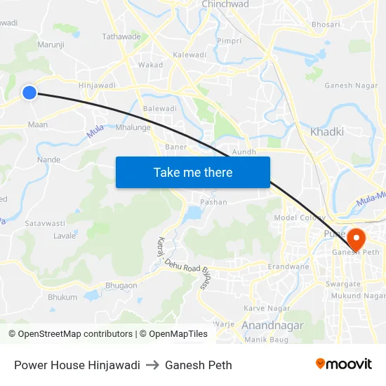 पावर हाउस हिंजवाडी to गणेश पेठ map