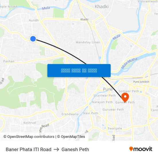 बाणेर फाटा आईटीआई रोड to गणेश पेठ map