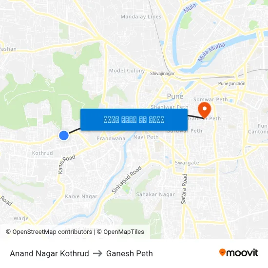 आनंद नगर कोथरूड to गणेश पेठ map