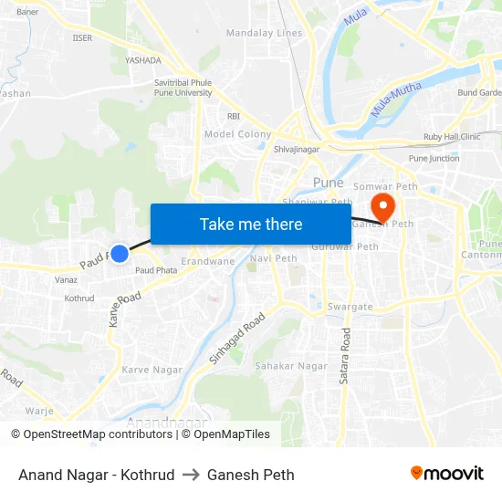Anand Nagar - Kothrud to गणेश पेठ map