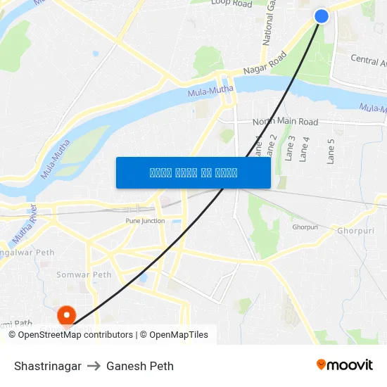 शास्त्रीनगर to गणेश पेठ map