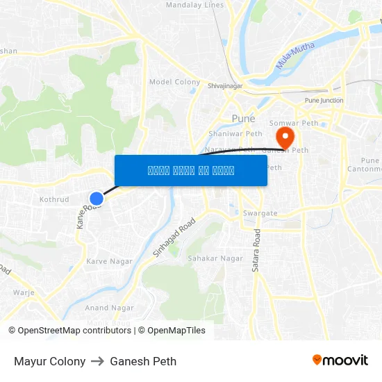मयूर कॉलोनी to गणेश पेठ map