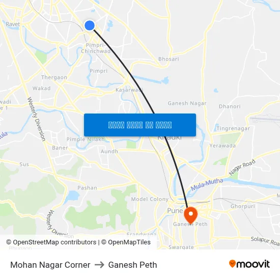 मोहन नगर कॉर्नर to गणेश पेठ map