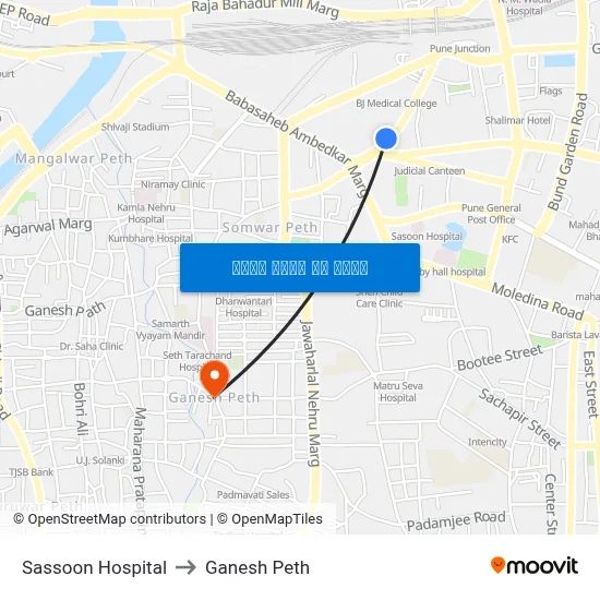 सासून अस्पताल to गणेश पेठ map