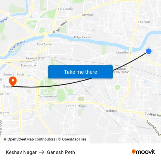 केशव नगर to गणेश पेठ map