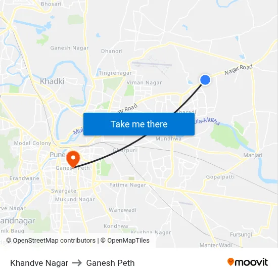 खांडवे नगर to गणेश पेठ map