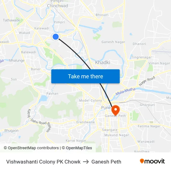 विश्वशांति कॉलोनी पीके चौक to गणेश पेठ map