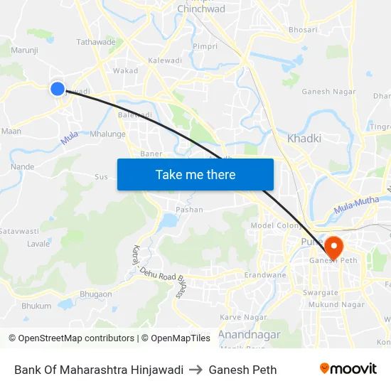 बैंक ऑफ महाराष्ट्र हिंजवाड़ी to गणेश पेठ map