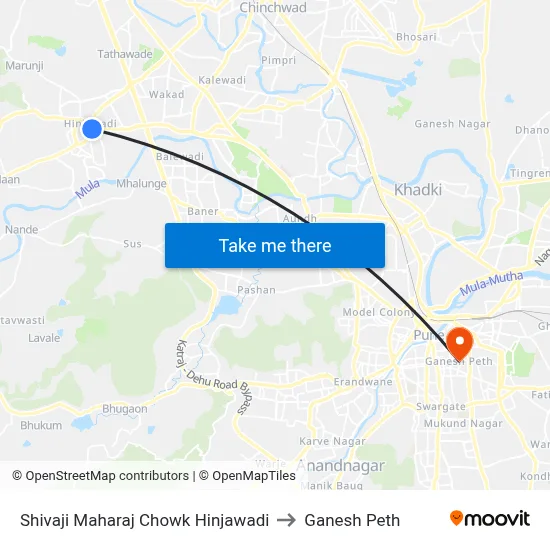 शिवाजी महाराज चौक हिंजवाडी to गणेश पेठ map