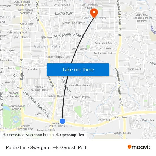 पुलिस लाइन स्वारगेट to गणेश पेठ map
