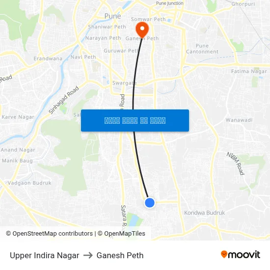 अप्पर इंदिरा नगर to गणेश पेठ map