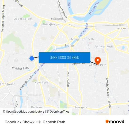 गुडलक चौक to गणेश पेठ map