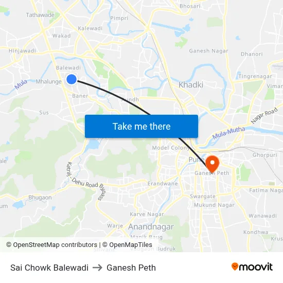 साई चौक बालेवाडी to गणेश पेठ map