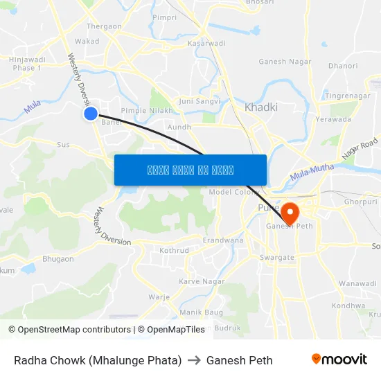 राधा चौक (म्हालुंगे फाटा) to गणेश पेठ map