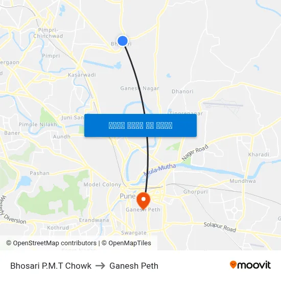 भोसरी पी.एम.टी चौक to गणेश पेठ map