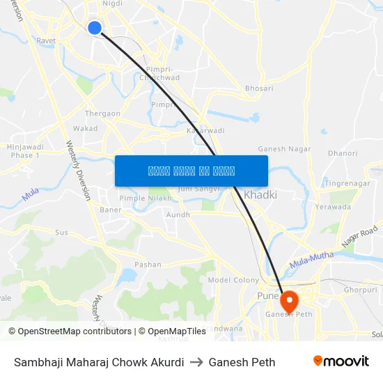 संभाजी महाराज चौक आकुर्डी to गणेश पेठ map