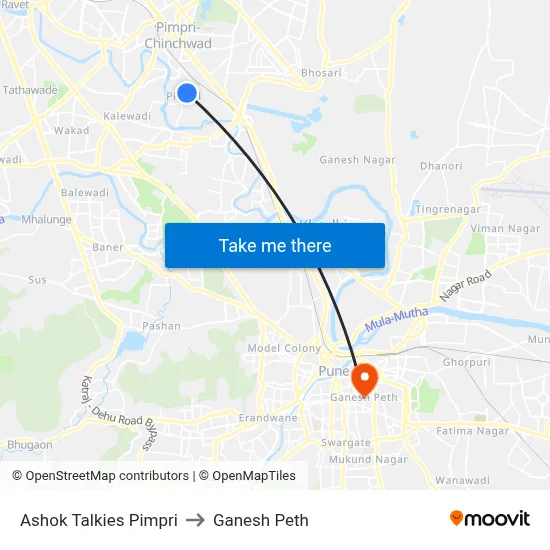 अशोक टॉकीज पिंपरी to गणेश पेठ map