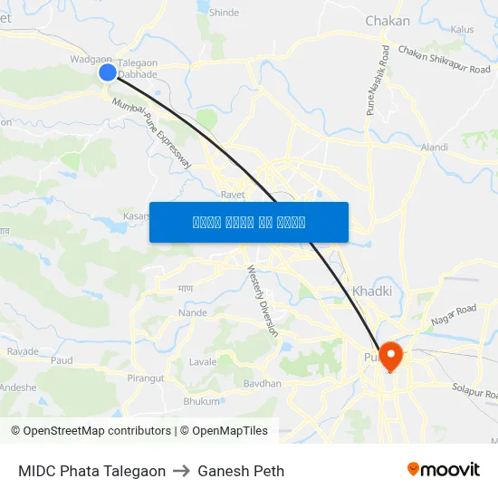 एमआईडीसी फाटा तळेगाव to गणेश पेठ map