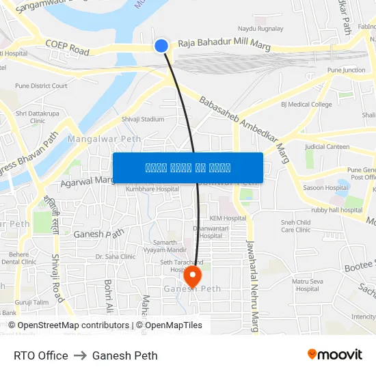 आरटीओ कार्यालय to गणेश पेठ map