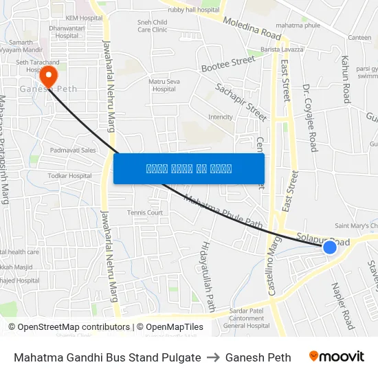 महात्मा गांधी बस स्टैंड पुलगेट to गणेश पेठ map