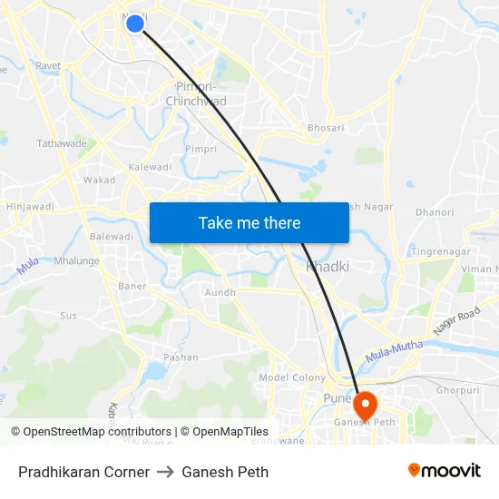 प्राधिकरण कॉर्नर to गणेश पेठ map
