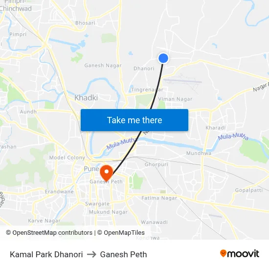 कमल पार्क धानोरी to गणेश पेठ map