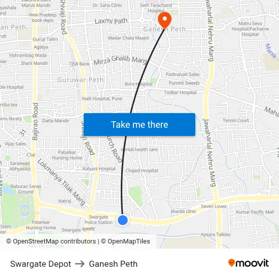 स्वारगेट डेपो to गणेश पेठ map