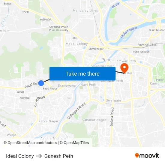 आदर्श कॉलोनी to गणेश पेठ map