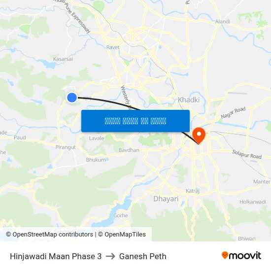 हिंजवाड़ी मान फेज 3 to गणेश पेठ map