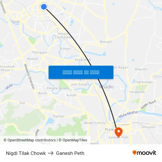 निगडी तिलक चौक to गणेश पेठ map