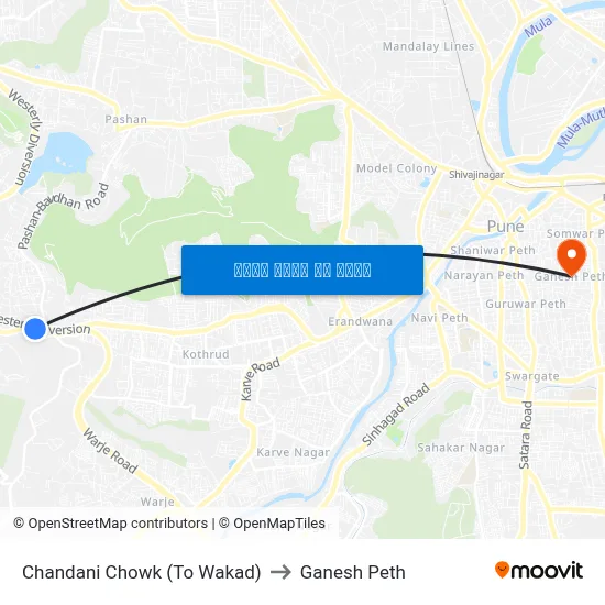 चांदणी चौक (टू वाकड) to गणेश पेठ map