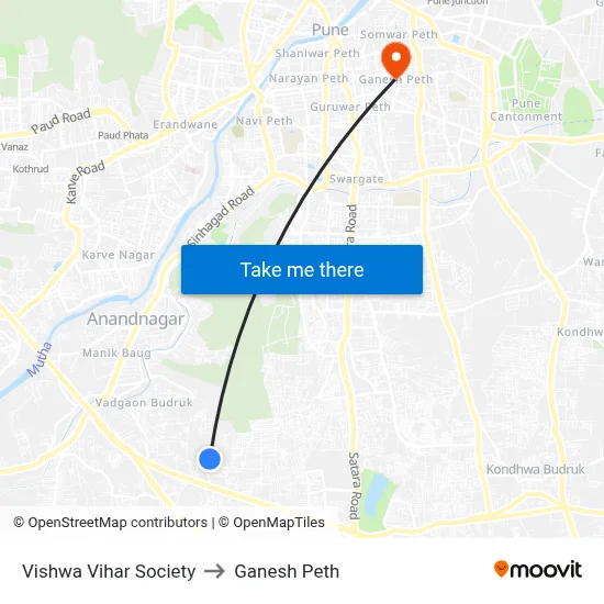 विश्व विहार सोसायटी to गणेश पेठ map