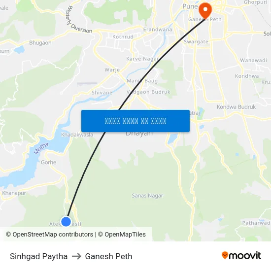सिंहगड पायथा to गणेश पेठ map