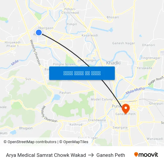 आर्य मेडिकल सम्राट चौक वाकड to गणेश पेठ map