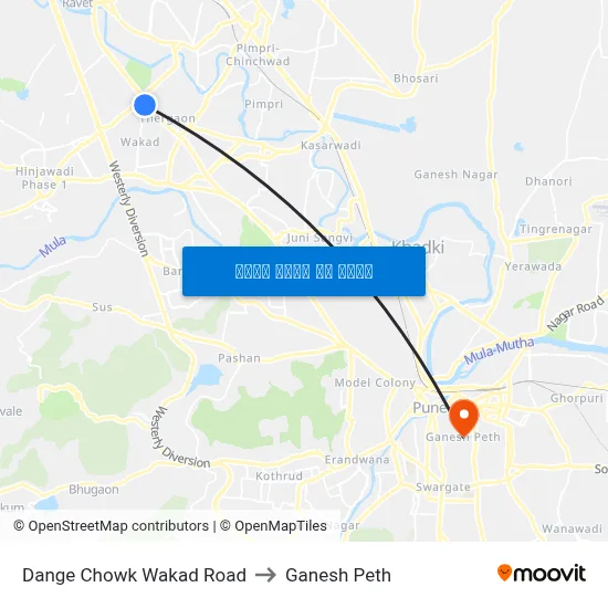 डांगे चौक वाकड रोड to गणेश पेठ map