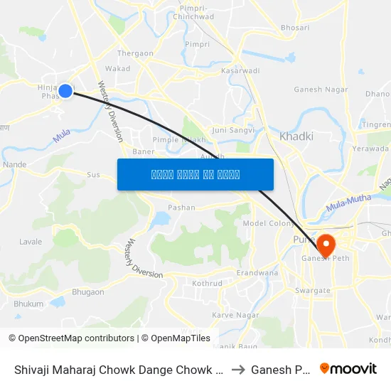 शिवाजी महाराज चौक डांगे चौक रोड to गणेश पेठ map