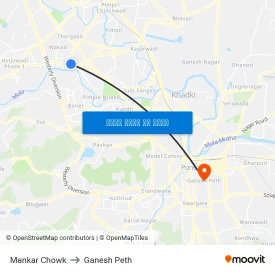 मानकर चौक to गणेश पेठ map
