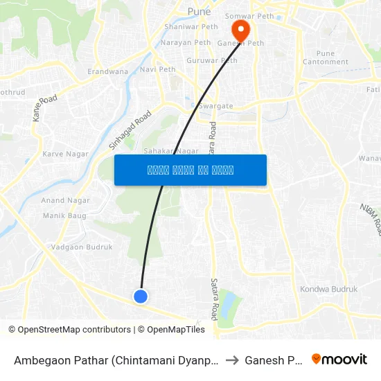 आंबेगाव पठार (चिंतामणि ज्ञानपीठ) to गणेश पेठ map