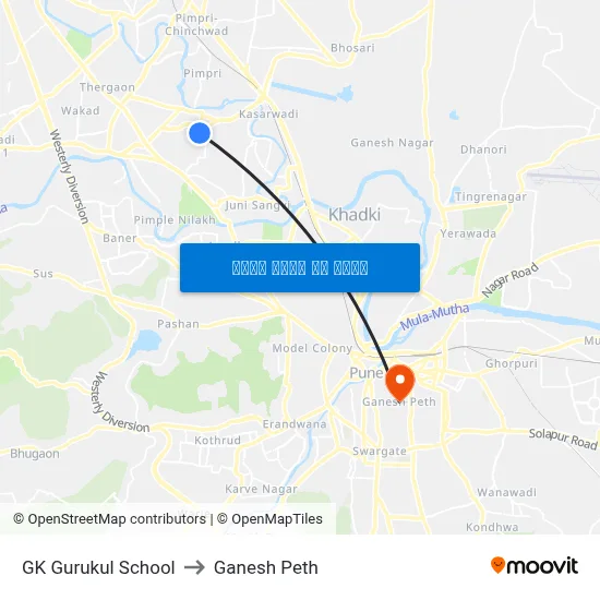 जीके गुरुकुल स्कूल to गणेश पेठ map