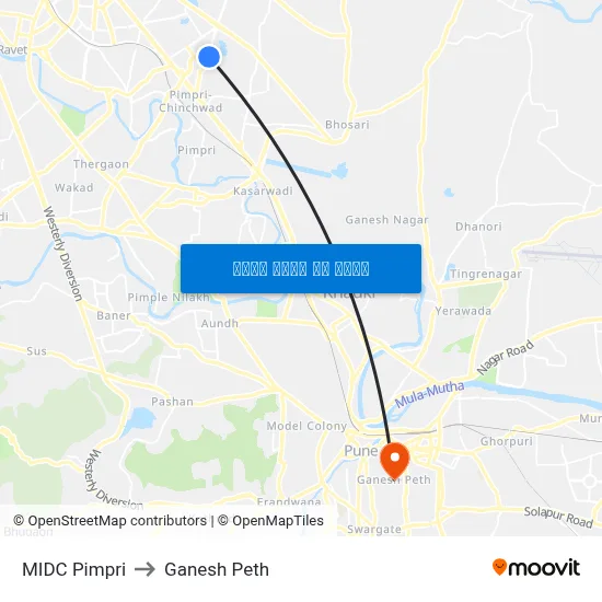 एमआईडीसी पिंपरी to गणेश पेठ map