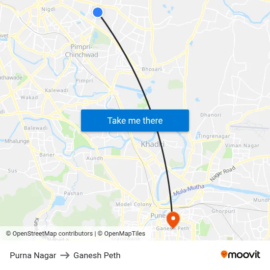 पूर्णा नगर to गणेश पेठ map