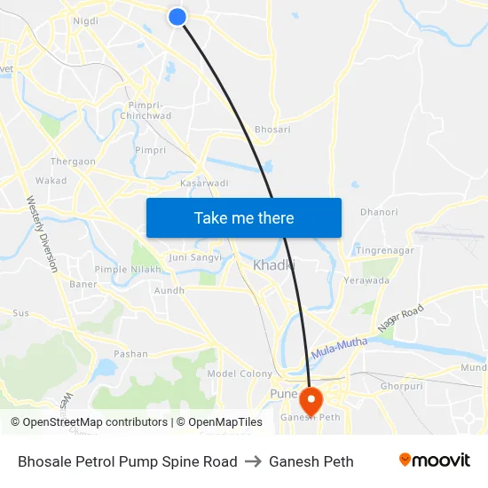 भोसले पेट्रोल पंप स्पाइन रोड to गणेश पेठ map