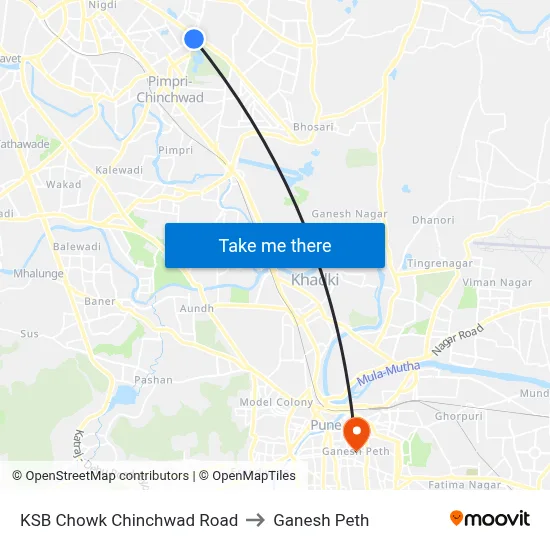केएसबी चौक चिंचवड रोड to गणेश पेठ map