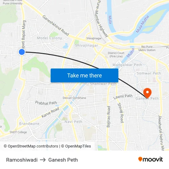 रामोशीवाडी to गणेश पेठ map