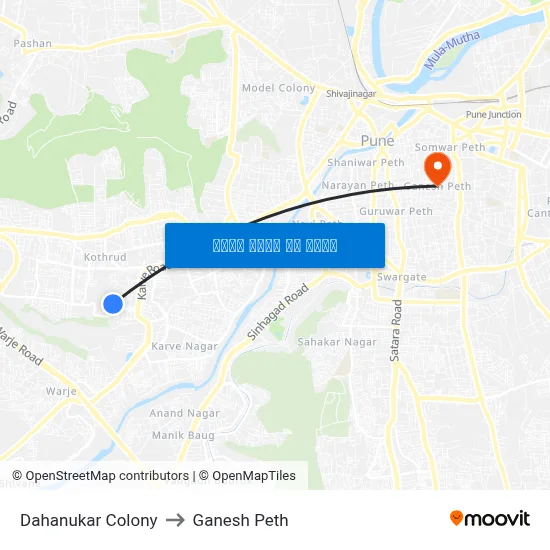 दहानुकर कॉलोनी to गणेश पेठ map